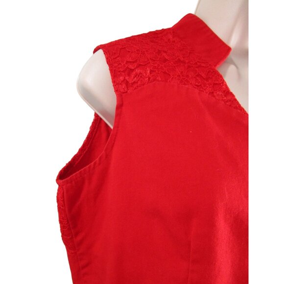 Vintage Banjo Red Heart Cut Out Buttons Crop Top Lace Accent USA Made Ladies M - Picture 10 of 16
